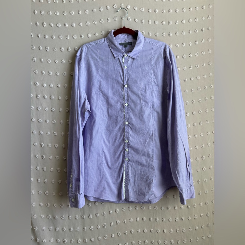 John Varvatos 100% Cotton Purple Pinstripe Button‎ Up Sz L